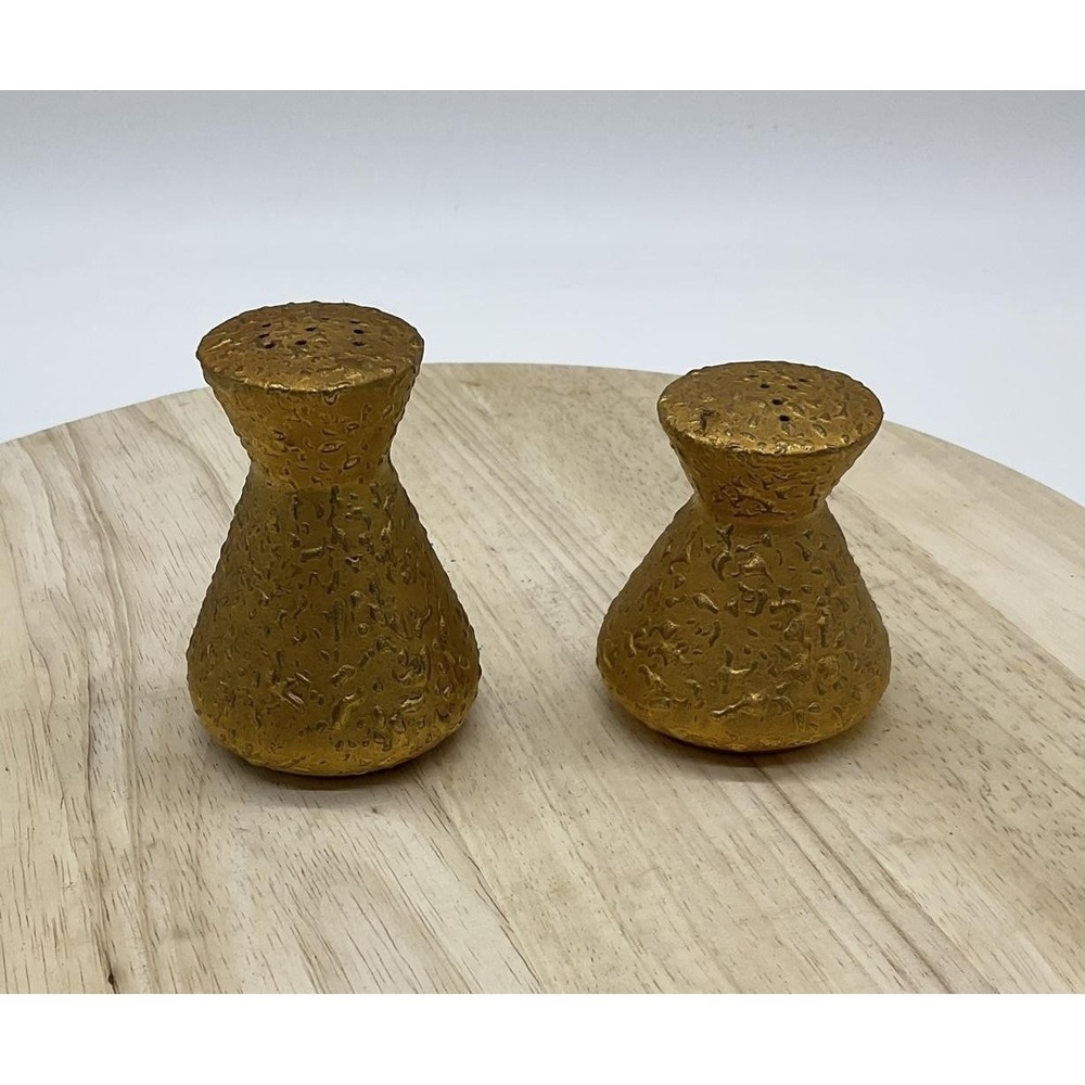 Gold Textured Salt Pepper Shaker Set Ceramic Small Modern Kitchen Decor Tabletop